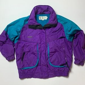 Vintage Columbia Coat Purple Radial Sleeve Size Large Powder Keg